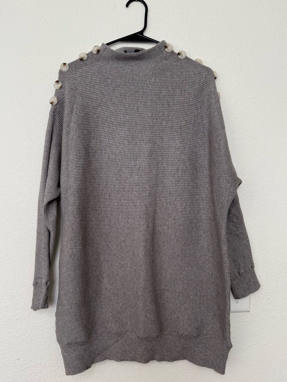 Lulu's Light Gray Button-Trim Turtleneck Sweater